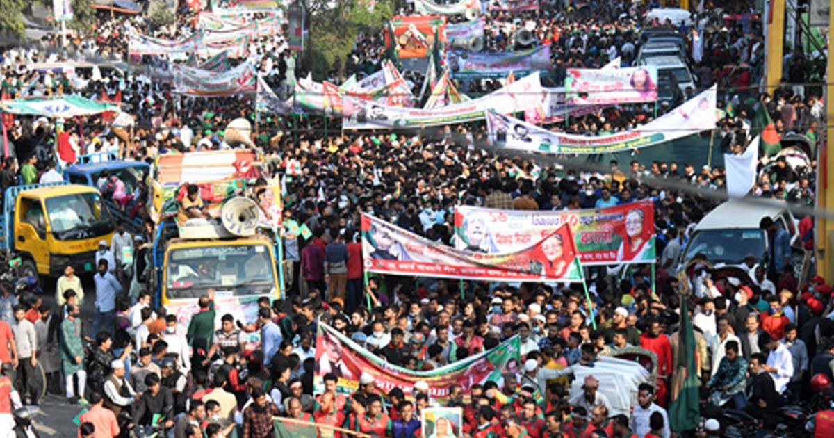 আওয়ামী লীগের শান্তি ও উন্নয়ন শোভাযাত্রা পূর্ব সমাবেশ শুরু