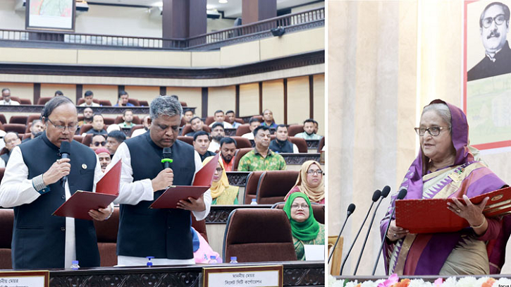 প্রধানমন্ত্রীর কাছে শপথ নিলেন সিলেটের নবনির্বাচিত মেয়র আনোয়ারুজ্জামান