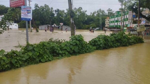 মনু নদের বাঁধ ভেঙে প্লাবিত রাজনগর