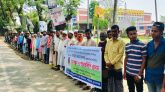 শান্তিগঞ্জে ভূমিখেকো আতাউর রহমানকে গ্রেফতারের দাবীতে মানববন্ধন 