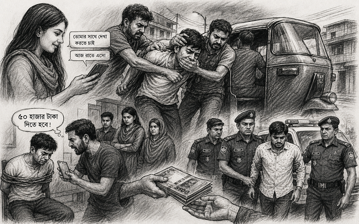 প্রেমের ফাঁদে ডেকে অপহরণ, মুক্তিপণ দাবির অভিযোগে ৫ জন আটক